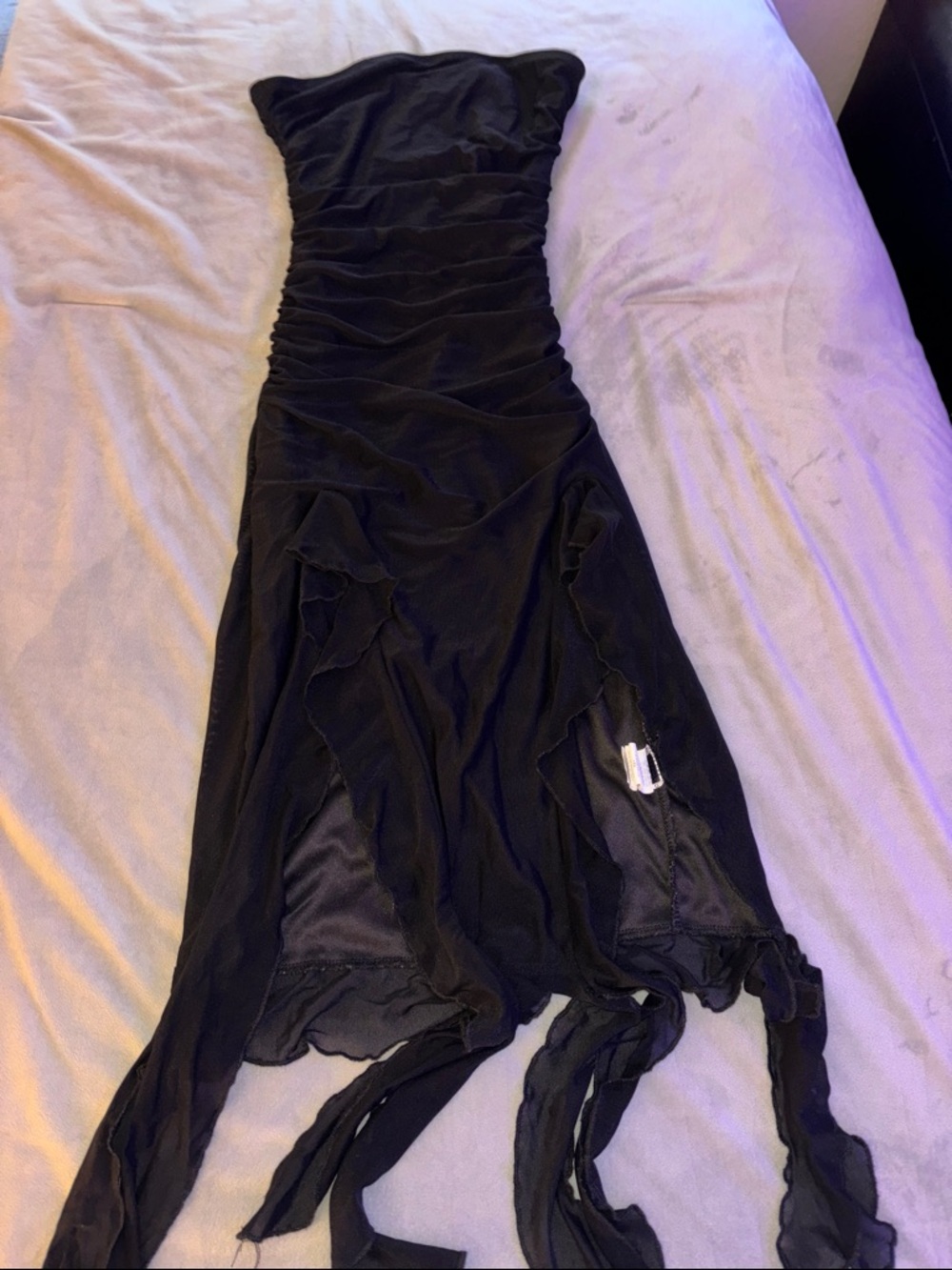 Black Strapless Ruched Evening Dress